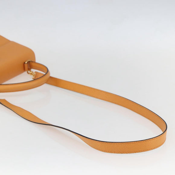 CELINE Hand Bag Leather 2way Orange Gold Auth 157260
