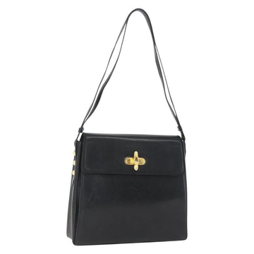 Salvatore Ferragamo Shoulder Bag Leather Black Gold Auth 157262