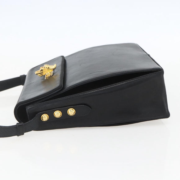 Salvatore Ferragamo Shoulder Bag Leather Black Gold Auth 157262