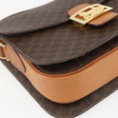 CELINE Macadam Canvas Horse Carriage Bag PVC Leather Brown Gold Auth 157263-11