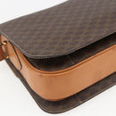 CELINE Macadam Canvas Horse Carriage Bag PVC Leather Brown Gold Auth 157263-13