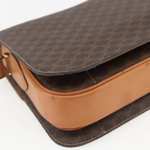 CELINE Macadam Canvas Horse Carriage Bag PVC Leather Brown Gold Auth 157263