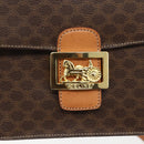 CELINE Macadam Canvas Horse Carriage Bag PVC Leather Brown Gold Auth 157263-14