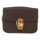 CELINE Macadam Canvas Horse Carriage Bag PVC Leather Brown Gold Auth 157263-2