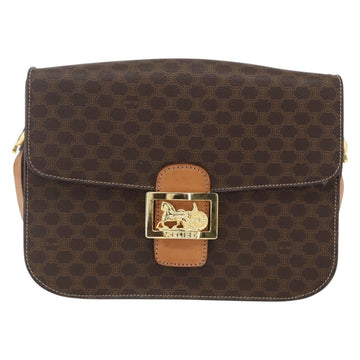 CELINE Macadam Canvas Horse Carriage Bag PVC Leather Brown Gold Auth 157263 - 0