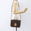 CELINE Macadam Canvas Horse Carriage Bag PVC Leather Brown Gold Auth 157263-25