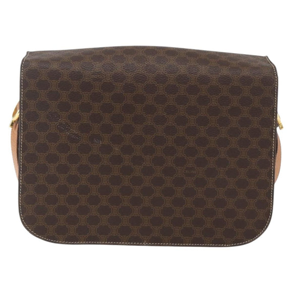 CELINE Macadam Canvas Horse Carriage Bag PVC Leather Brown Gold Auth 157263
