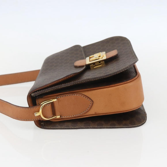 CELINE Macadam Canvas Horse Carriage Bag PVC Leather Brown Gold Auth 157263