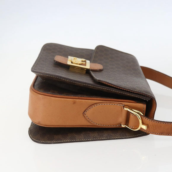 CELINE Macadam Canvas Horse Carriage Bag PVC Leather Brown Gold Auth 157263