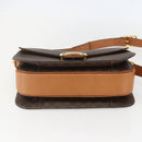 CELINE Macadam Canvas Horse Carriage Bag PVC Leather Brown Gold Auth 157263-9