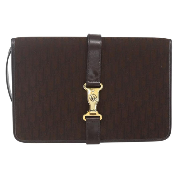 Christian Dior Trotter Canvas Shoulder Bag Brown Gold Auth 157265V