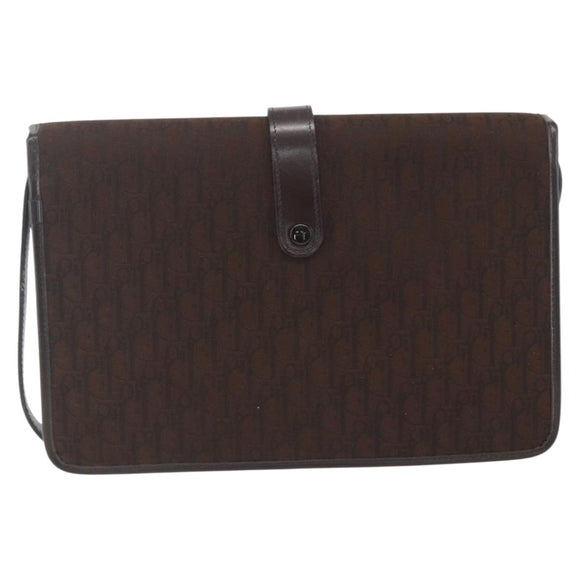 Christian Dior Trotter Canvas Shoulder Bag Brown Gold Auth 157265V