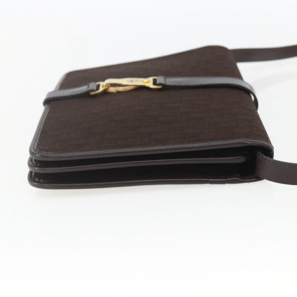 Christian Dior Trotter Canvas Shoulder Bag Brown Gold Auth 157265V