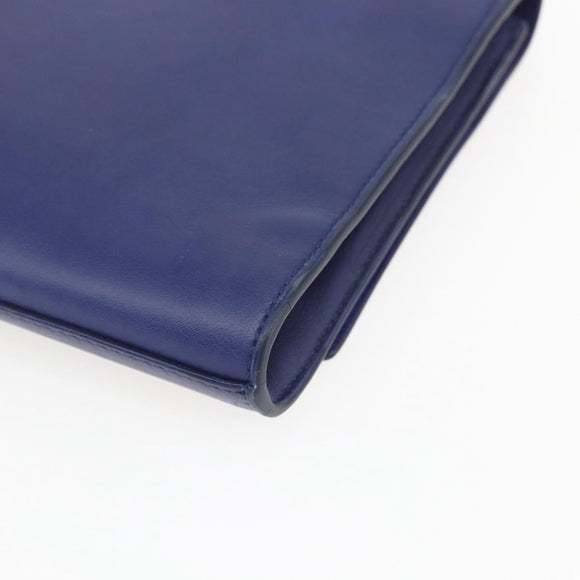 SAINT LAURENT Y line Clutch Bag Leather Blue Gold Auth 157266V