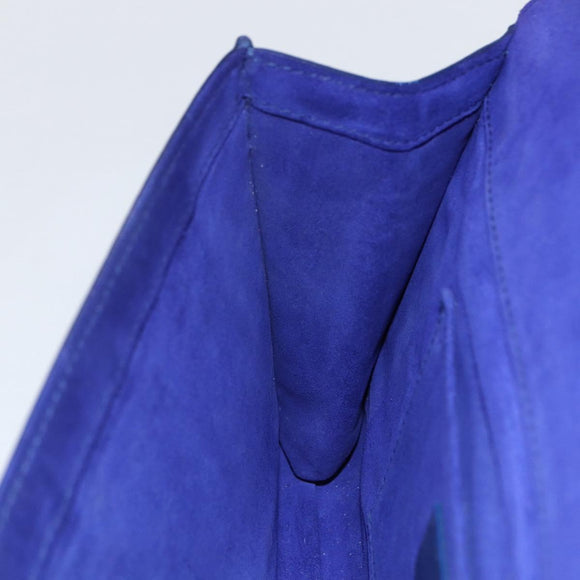 SAINT LAURENT Y line Clutch Bag Leather Blue Gold Auth 157266V