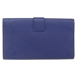 SAINT LAURENT Y line Clutch Bag Leather Blue Gold Auth 157266V - 0