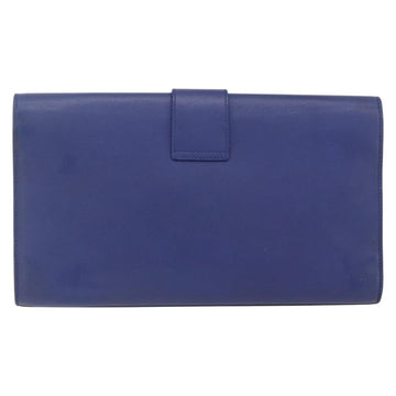 SAINT LAURENT Y line Clutch Bag Leather Blue Gold Auth 157266V - 0