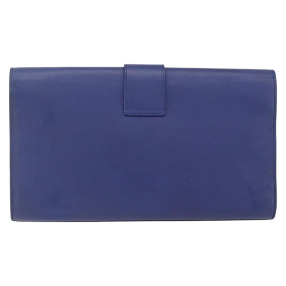 SAINT LAURENT Y line Clutch Bag Leather Blue Gold Auth 157266V