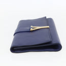 SAINT LAURENT Y line Clutch Bag Leather Blue Gold Auth 157266V-3