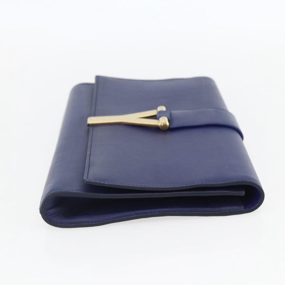SAINT LAURENT Y line Clutch Bag Leather Blue Gold Auth 157266V
