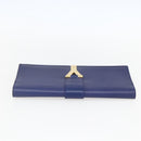 SAINT LAURENT Y line Clutch Bag Leather Blue Gold Auth 157266V-5