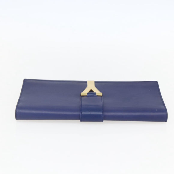 SAINT LAURENT Y line Clutch Bag Leather Blue Gold Auth 157266V