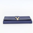 SAINT LAURENT Y line Clutch Bag Leather Blue Gold Auth 157266V-6