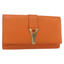 SAINT LAURENT Y line Clutch Bag Leather Orange Gold Auth 157267V-1