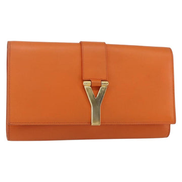 SAINT LAURENT Y line Clutch Bag Leather Orange Gold Auth 157267V