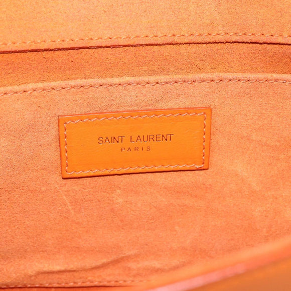 SAINT LAURENT Y line Clutch Bag Leather Orange Gold Auth 157267V
