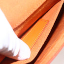 SAINT LAURENT Y line Clutch Bag Leather Orange Gold Auth 157267V-17