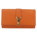 SAINT LAURENT Y line Clutch Bag Leather Orange Gold Auth 157267V-2