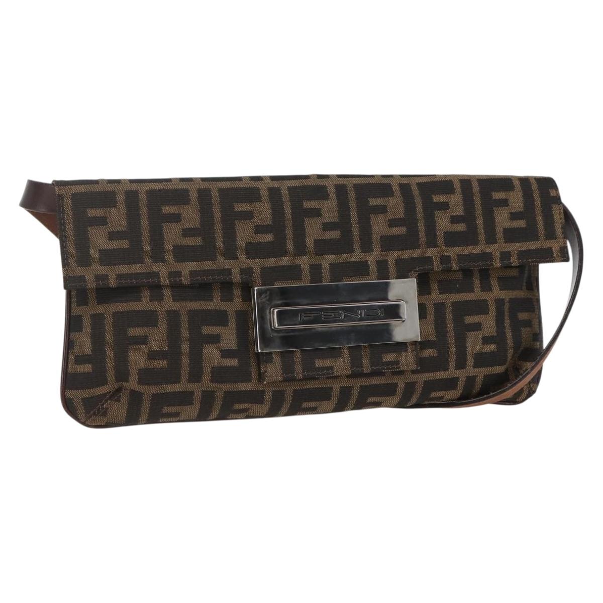 FENDI Zucca Canvas Shoulder Bag Brown Black Auth 157270V | Brand