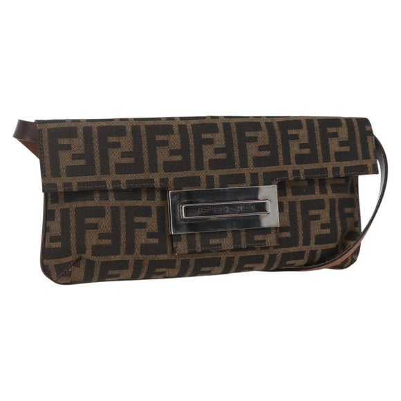 FENDI Zucca Canvas Shoulder Bag Brown Black Auth 157270V