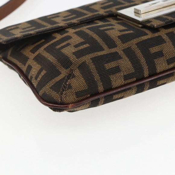 FENDI Zucca Canvas Shoulder Bag Brown Black Auth 157270V