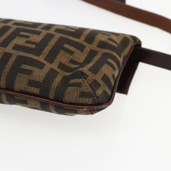 FENDI Zucca Canvas Shoulder Bag Brown Black Auth 157270V