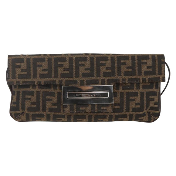 FENDI Zucca Canvas Shoulder Bag Brown Black Auth 157270V