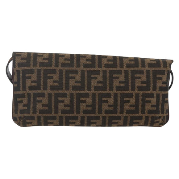 FENDI Zucca Canvas Shoulder Bag Brown Black Auth 157270V
