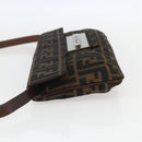 FENDI Zucca Canvas Shoulder Bag Brown Black Auth 157270V-4