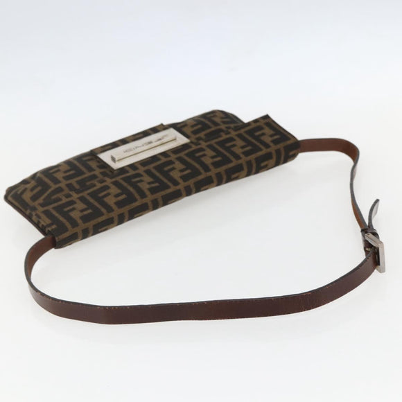FENDI Zucca Canvas Shoulder Bag Brown Black Auth 157270V
