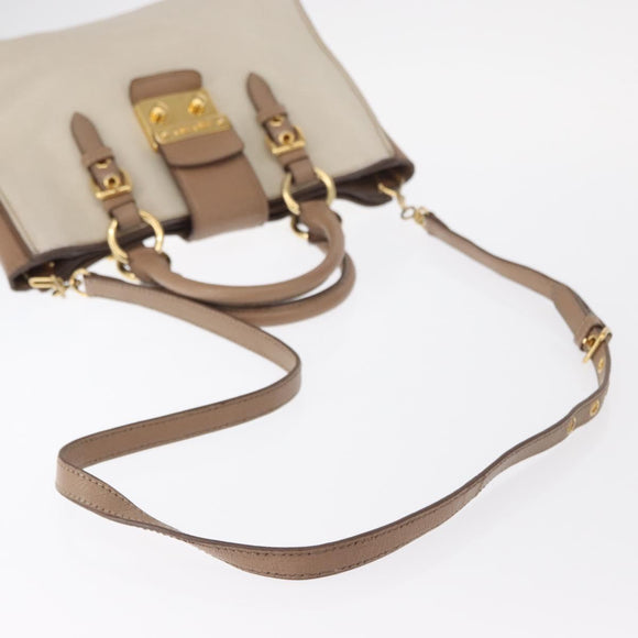 Miu Miu Madras Hand Bag Leather 2way Beige Gold Auth 157273