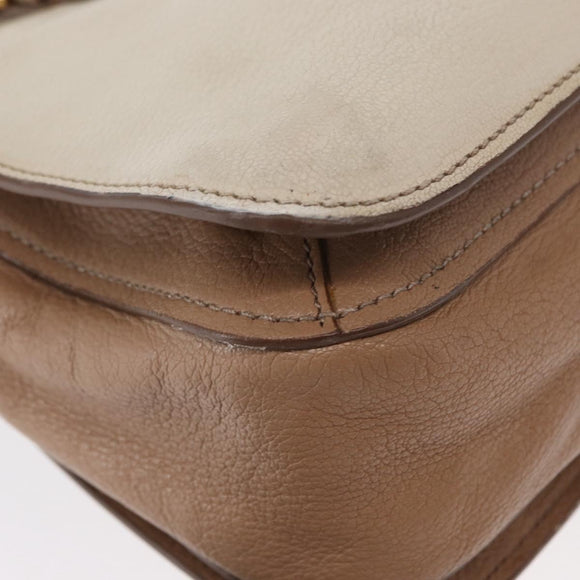 Miu Miu Madras Hand Bag Leather 2way Beige Gold Auth 157273