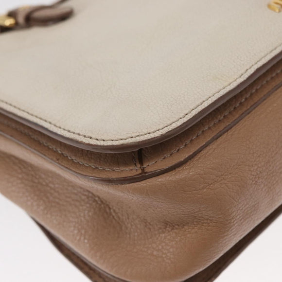 Miu Miu Madras Hand Bag Leather 2way Beige Gold Auth 157273