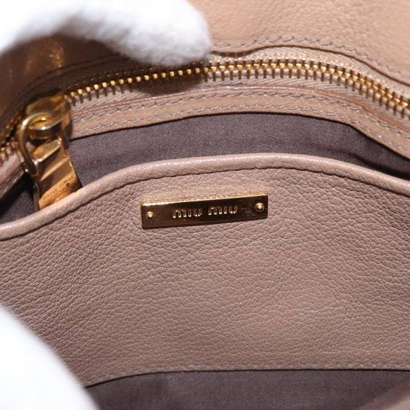 Miu Miu Madras Hand Bag Leather 2way Beige Gold Auth 157273