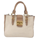 Miu Miu Madras Hand Bag Leather 2way Beige Gold Auth 157273-13