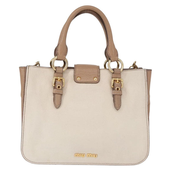Miu Miu Madras Hand Bag Leather 2way Beige Gold Auth 157273
