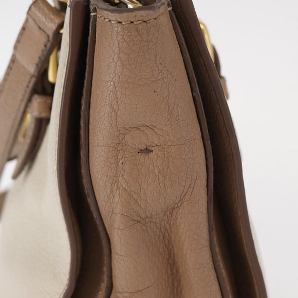 Miu Miu Madras Hand Bag Leather 2way Beige Gold Auth 157273