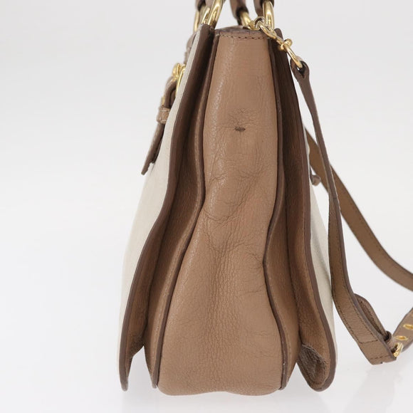 Miu Miu Madras Hand Bag Leather 2way Beige Gold Auth 157273