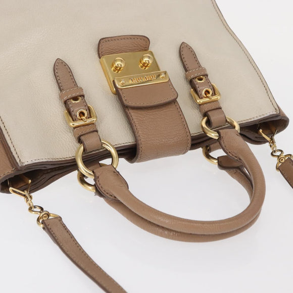 Miu Miu Madras Hand Bag Leather 2way Beige Gold Auth 157273