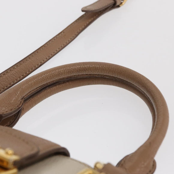 Miu Miu Madras Hand Bag Leather 2way Beige Gold Auth 157273